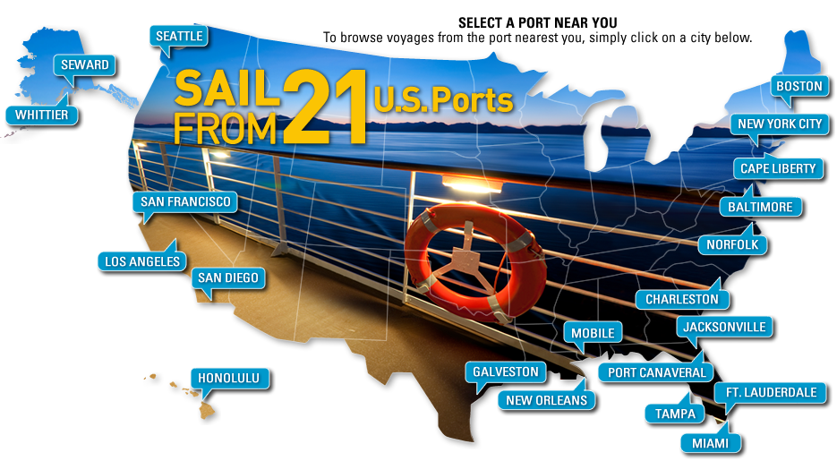 Cruise Ship Port Map of the US